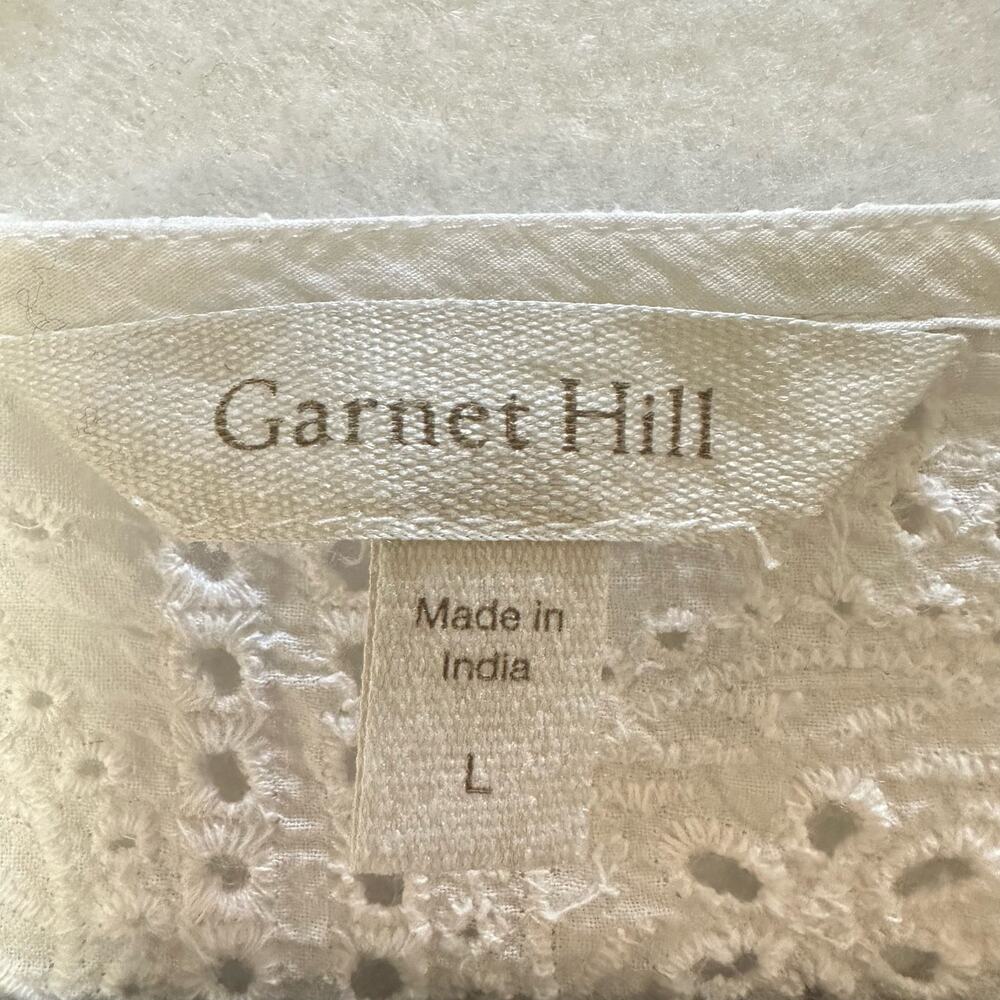 Garnet Hill Eyelet Lace Boho Peasant Blouse Top White Long Sleeves Size Large - Picture 2 of 7